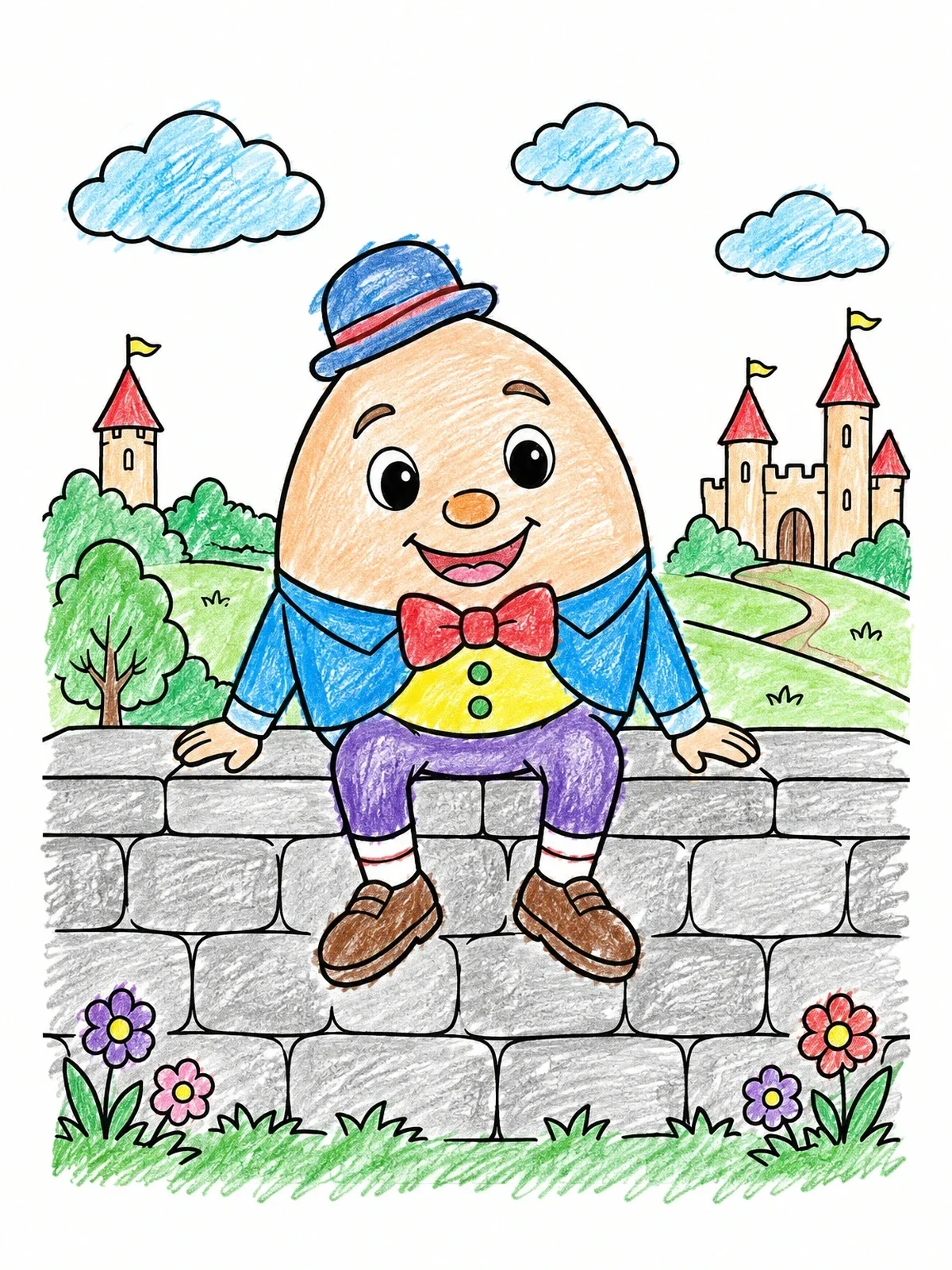 Colored example of the Humpty Dumpty On The Wall coloring page