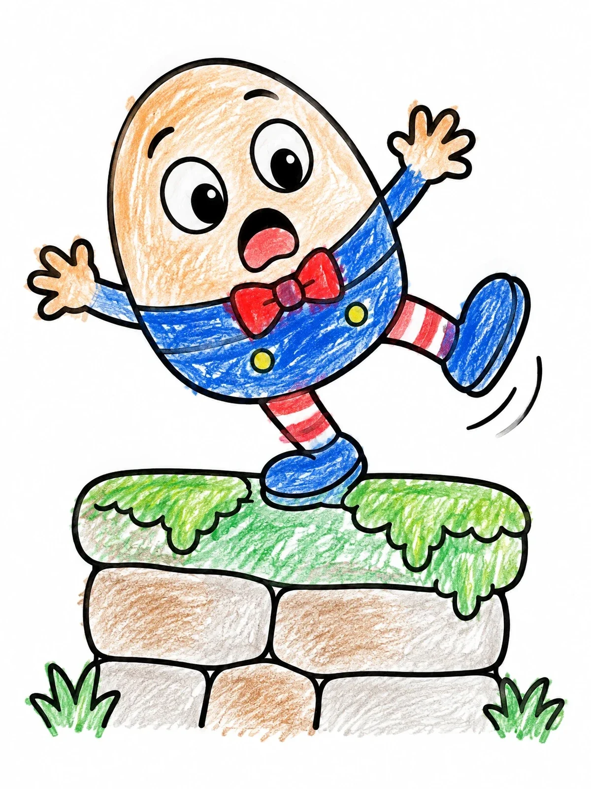 Colored example of the Humpty Dumpty Slipping On Wall coloring page