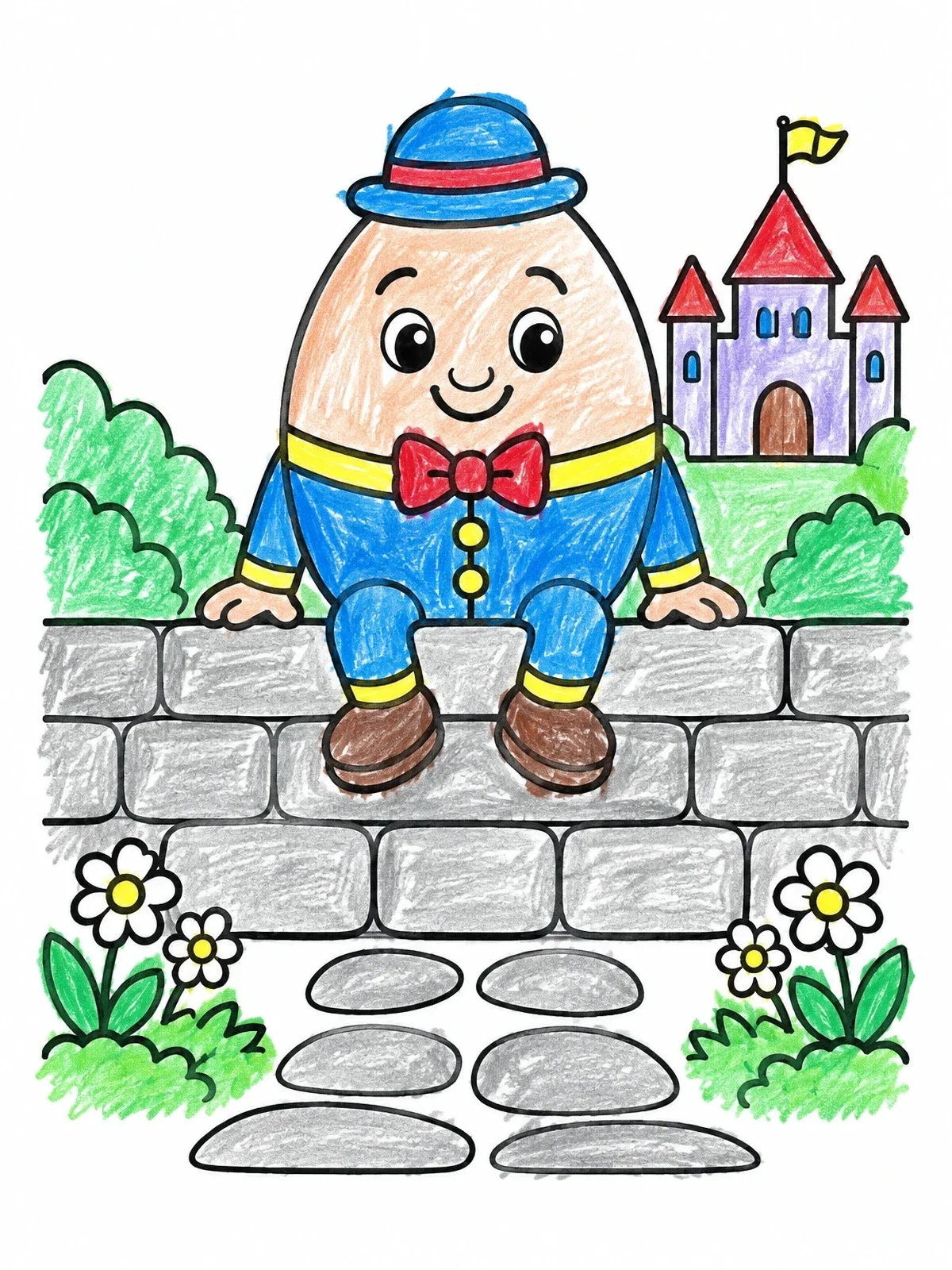 Colored example of the Humpty Dumpty On Stone Wall coloring page