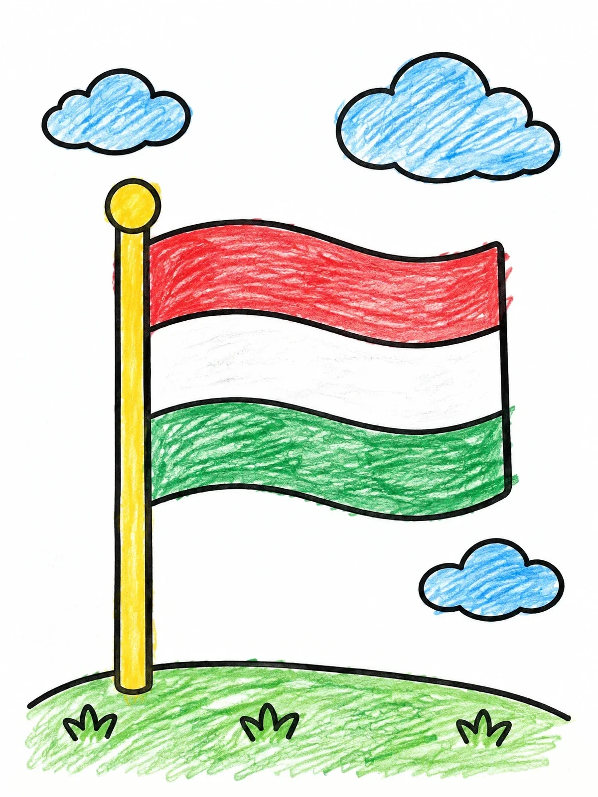 Colored example of the Hungarian Flag In The Sky coloring page