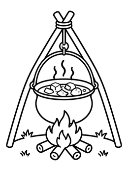 Free printable Hungarian Bogrács Stew Over Campfire coloring page