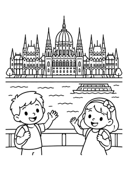 Free printable Kids Visiting The Hungarian Parliament coloring page