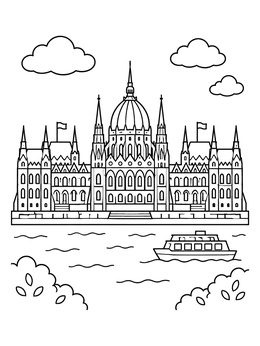 Free printable Hungarian Parliament Building By The River coloring page