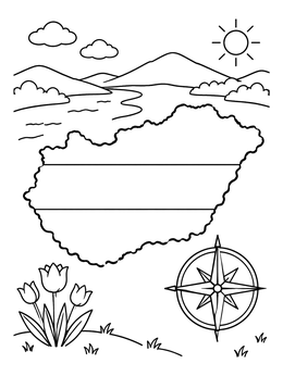 Free printable Map Of Hungary With Flag And Nature coloring page