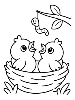 Free printable Hungry Baby Birds In Nest coloring page