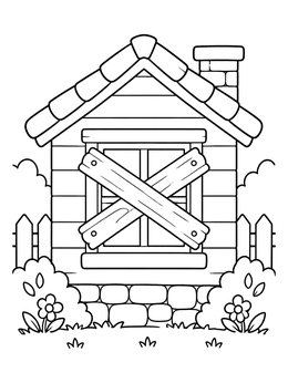 Free printable Boarded Window Cottage Prepared For Storm coloring page