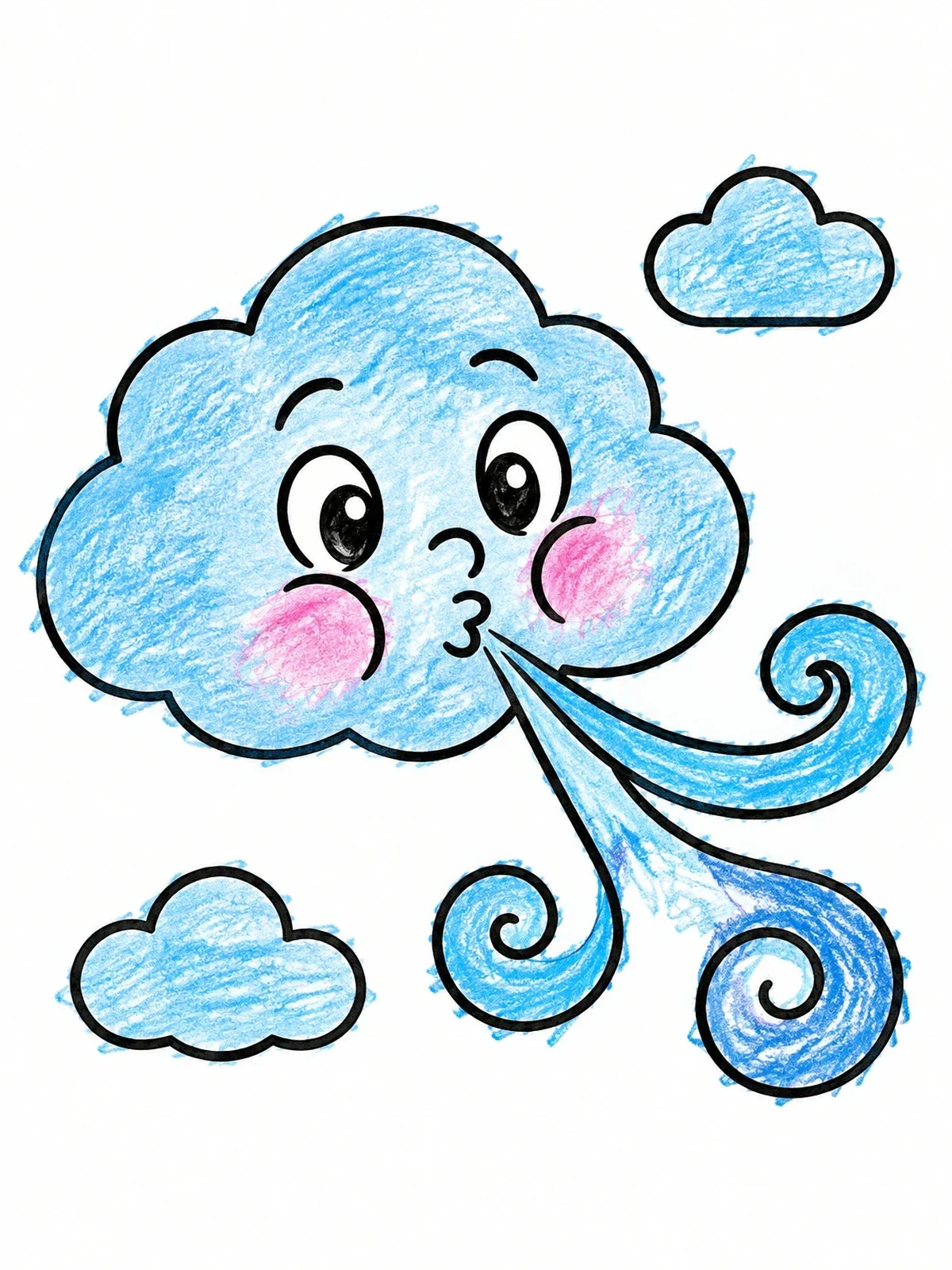 Colored example of the Friendly Wind Cloud Blowing Gusts coloring page