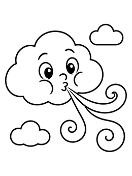 Free printable Friendly Wind Cloud Blowing Gusts coloring page
