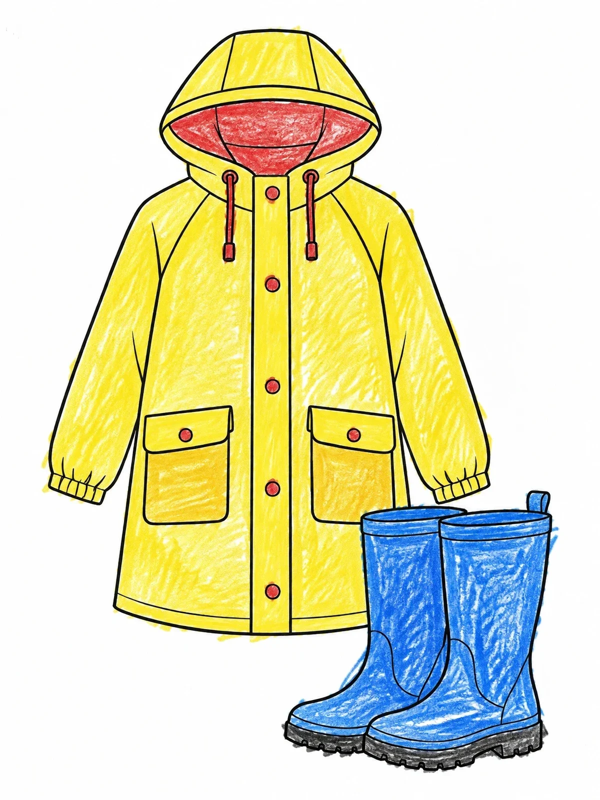 Colored example of the Raincoat And Rubber Boots Gear coloring page