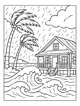 Free printable Stormy Beach House And Palm Trees coloring page