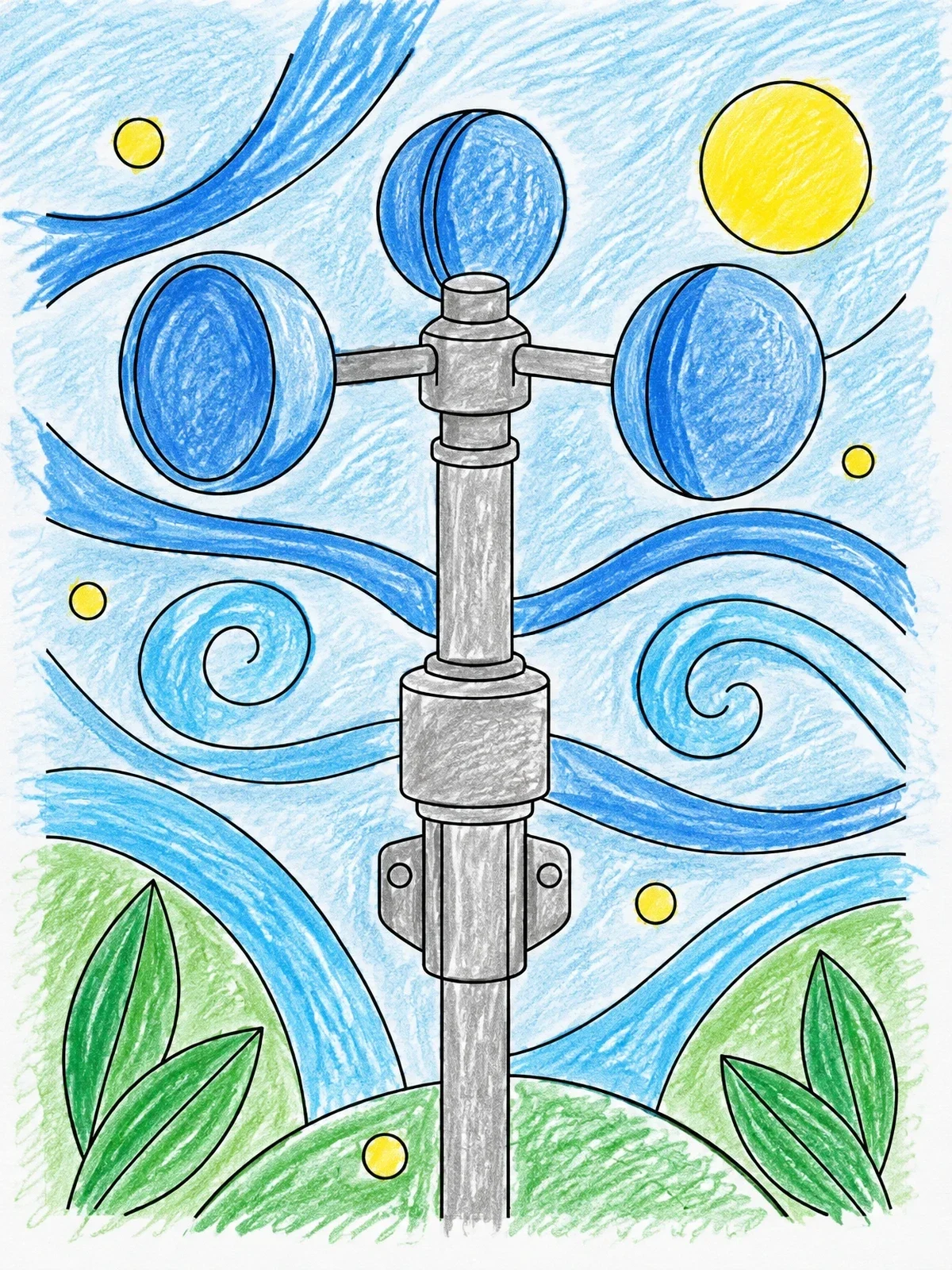 Colored example of the Weather Station Anemometer In Strong Wind coloring page