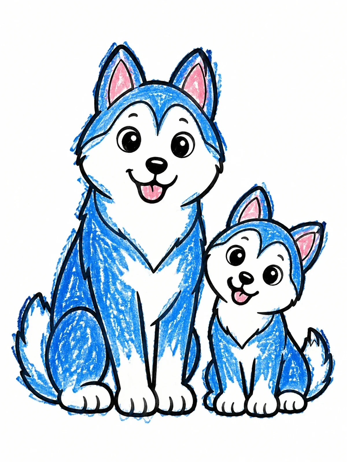 Colored example of the Husky Dog And Cute Puppy coloring page