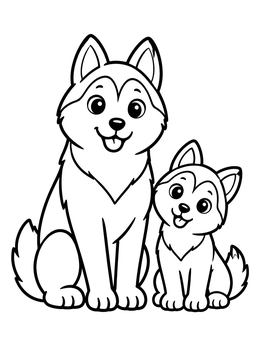 Free printable Husky Dog And Cute Puppy coloring page