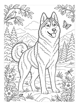 Free printable Husky In The Forest Clearing coloring page