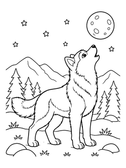 Free printable Husky Howling At The Night Moon coloring page