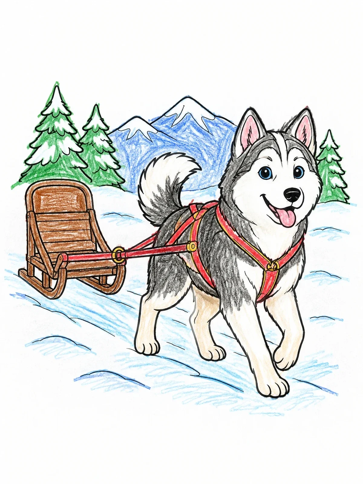 Colored example of the Husky Pulling A Sled coloring page