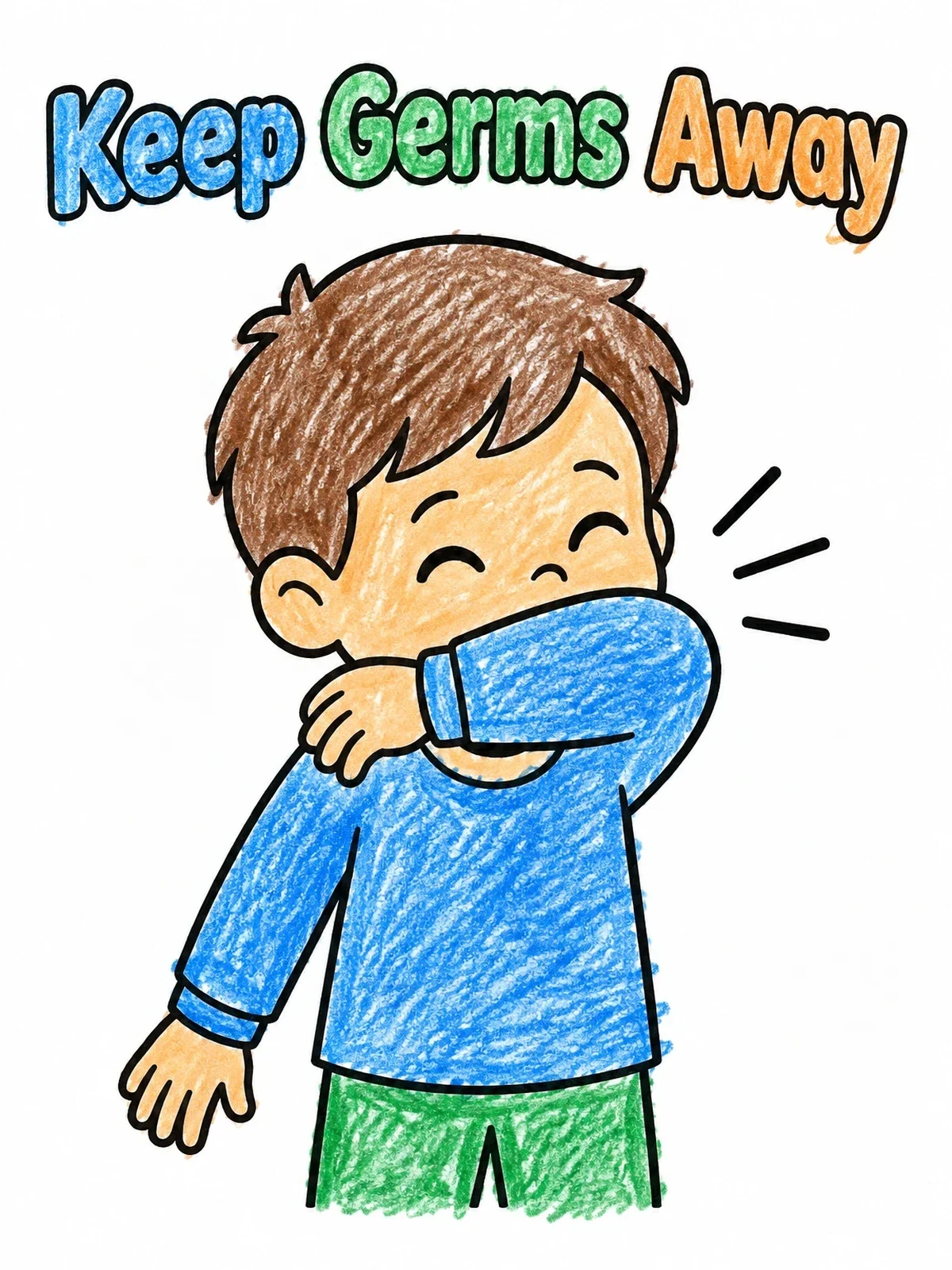 Colored example of the Child Sneezing Into Elbow Sleeve coloring page