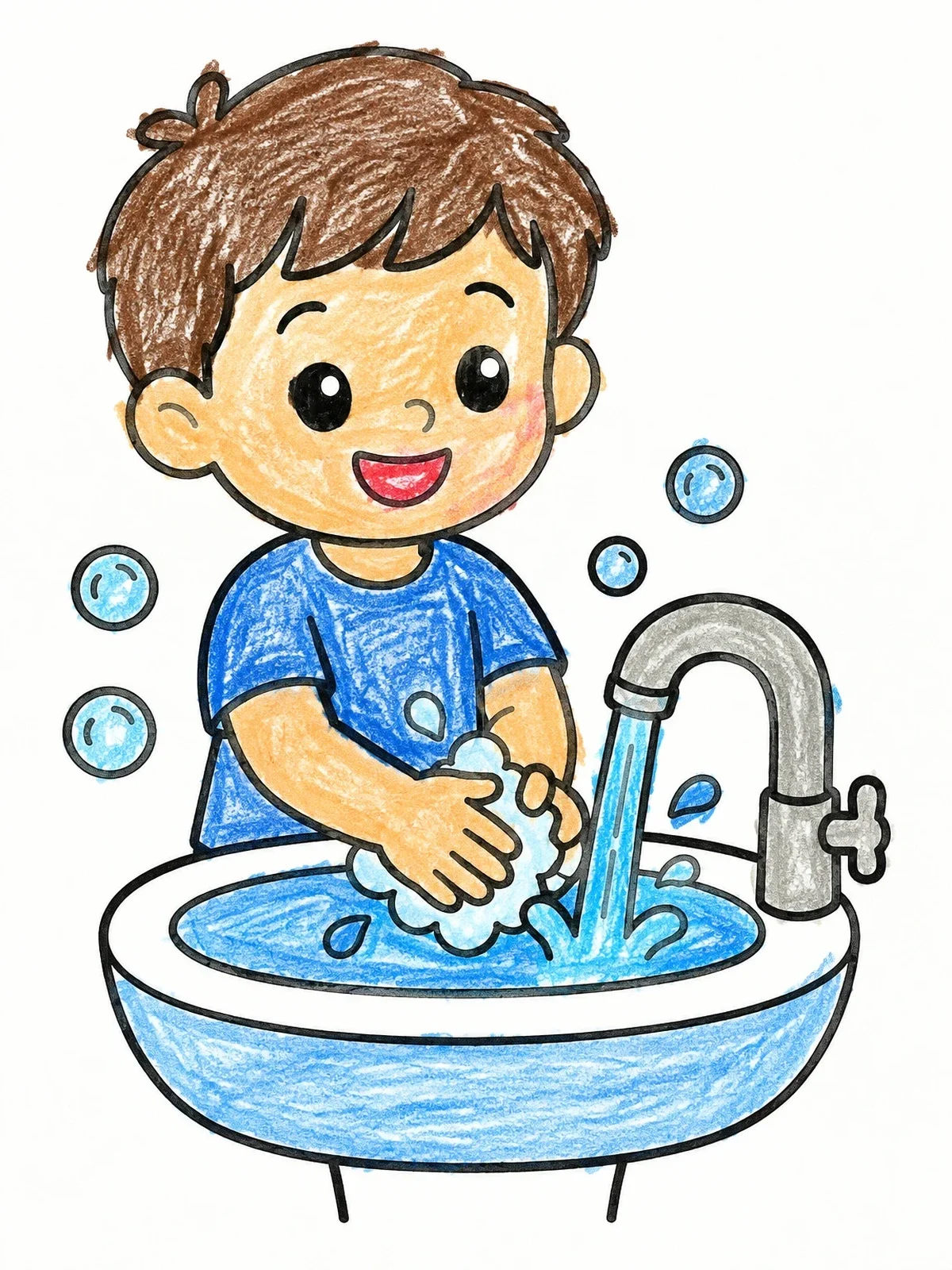 Colored example of the Child Washing Hands At The Sink coloring page