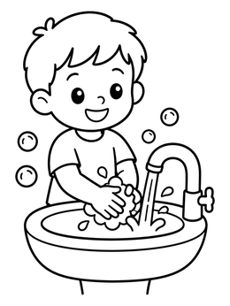 Free printable Child Washing Hands At The Sink coloring page