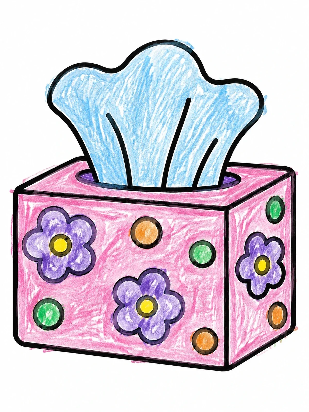 Colored example of the Cute Floral Tissue Box coloring page