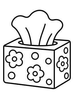 A floral tissue box stands out in this hygiene coloring page for toddlers.