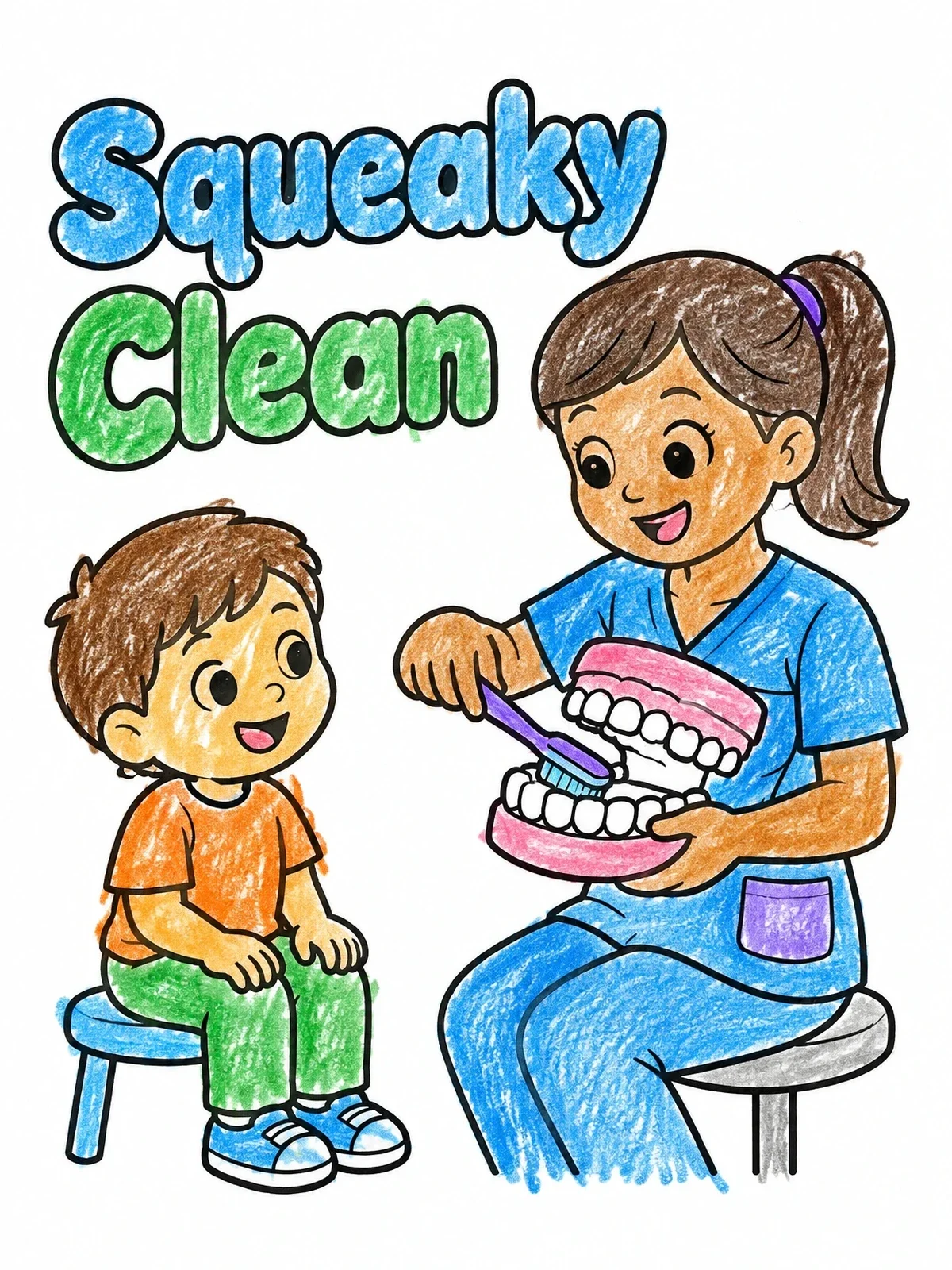 Colored example of the Dental Hygienist Teaching Tooth Brushing coloring page