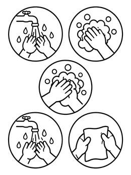 Free printable Five Steps To Wash Hands coloring page
