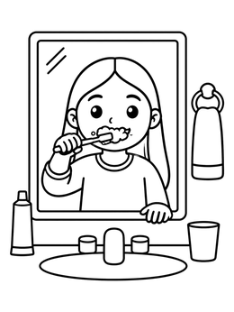 Free printable Girl Brushing Teeth In Bathroom coloring page