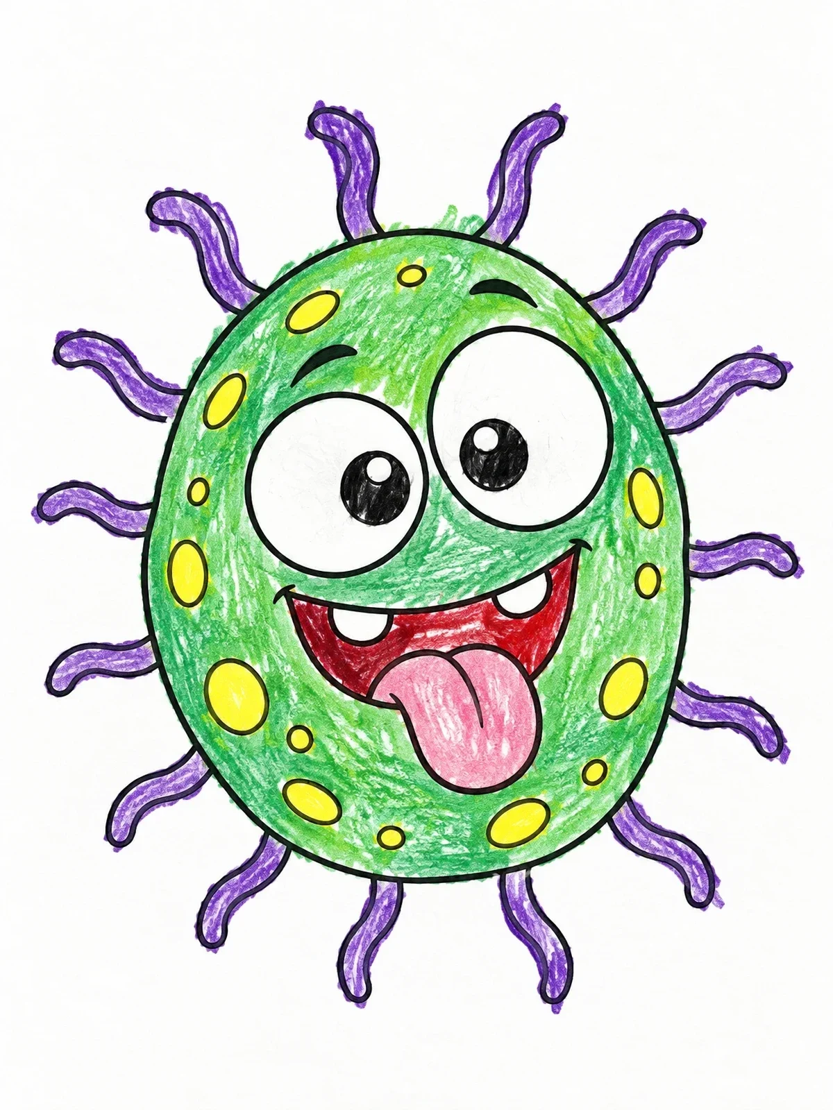 Colored example of the Goofy Cartoon Germ Monster coloring page