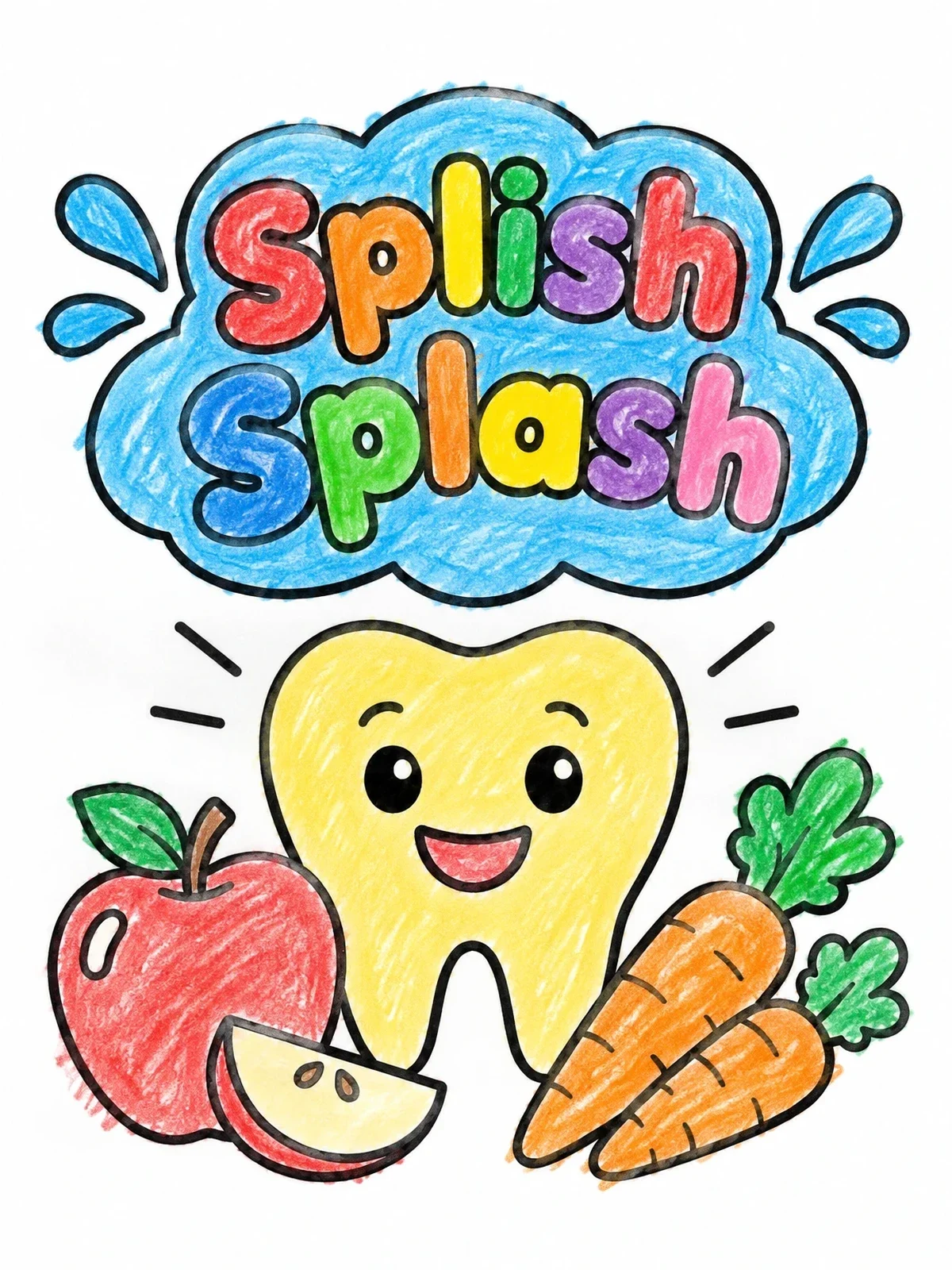 Colored example of the Happy Tooth With Fresh Snacks coloring page