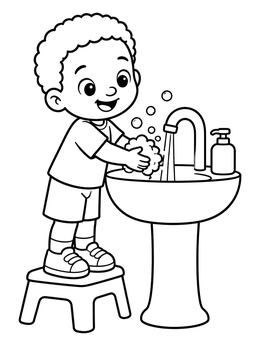 Free printable Toddler Washing Hands On Stool coloring page