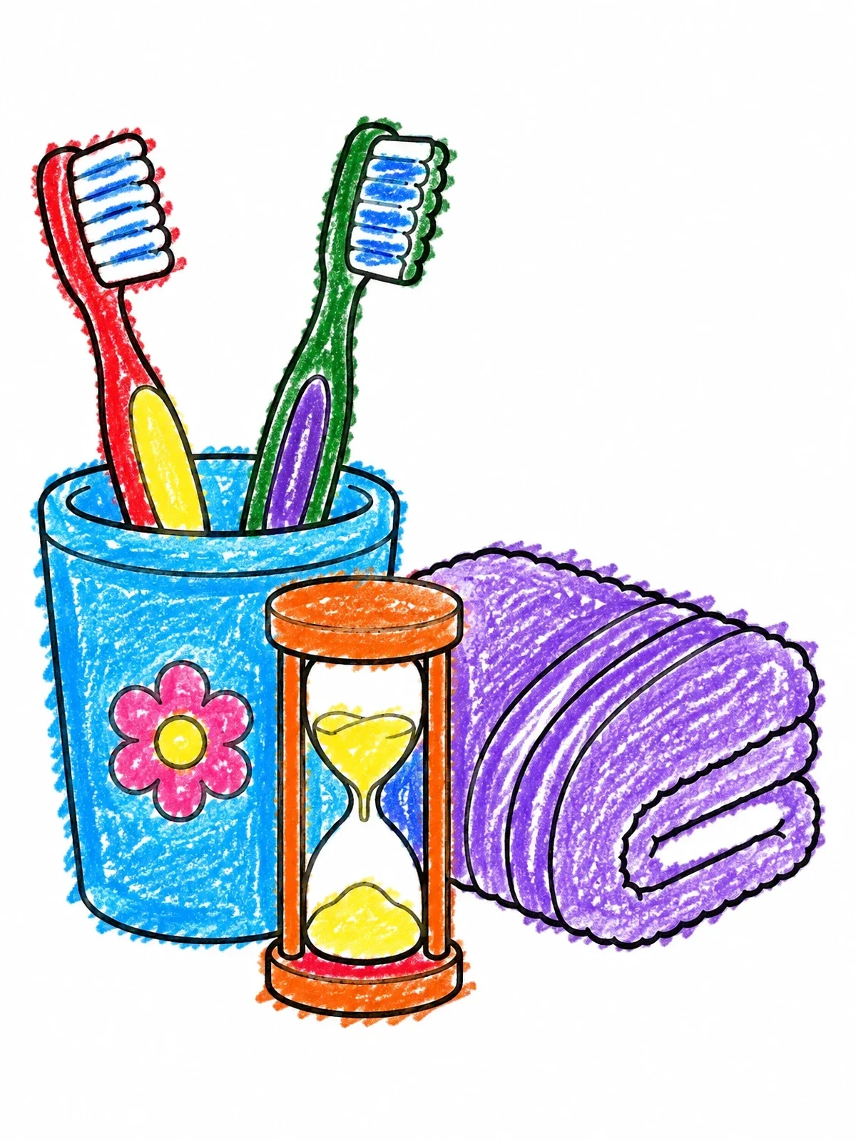 Colored example of the Toothbrush Cup And Sand Timer coloring page