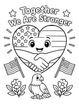 Free printable Together We Are Stronger Heart Handshake coloring page