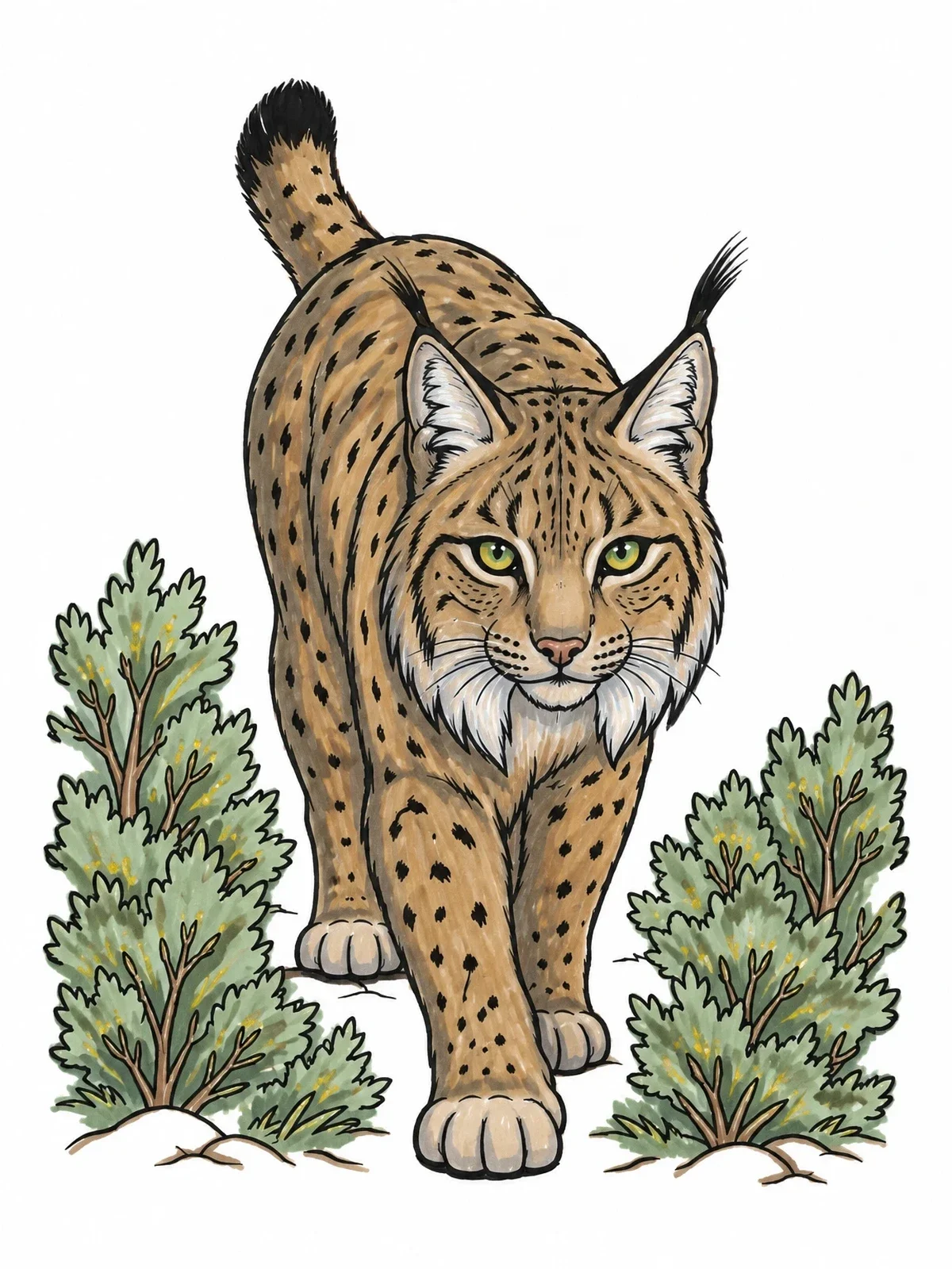 Colored example of the Iberian Lynx Stalking Through Scrub coloring page