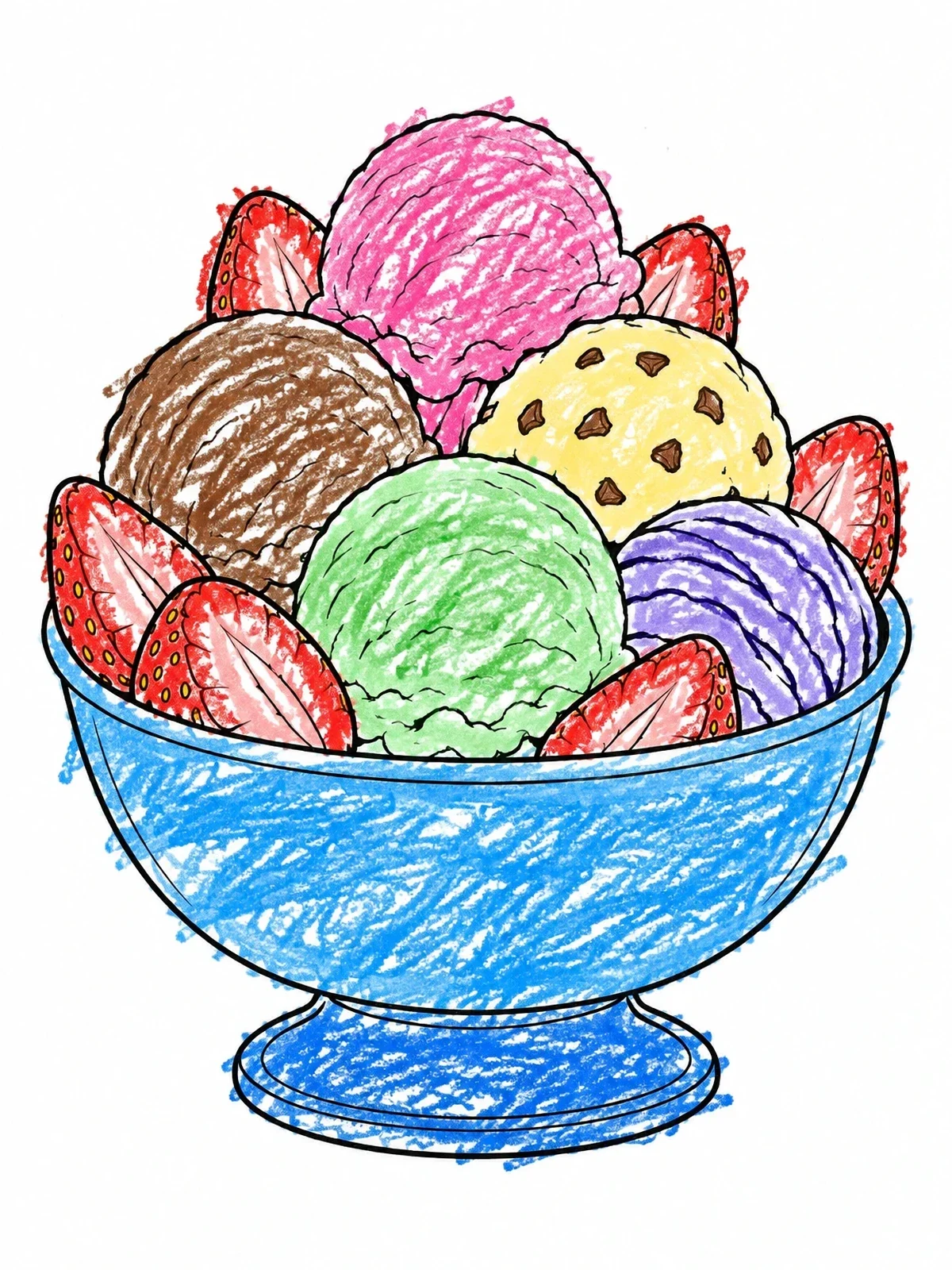 Colored example of the Ice Cream Sundae With Fresh Strawberries coloring page