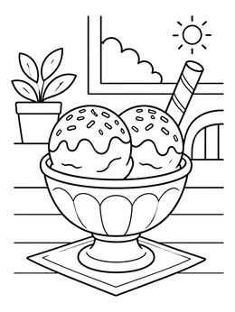 Free printable Sweet Ice Cream Bowl By The Window coloring page