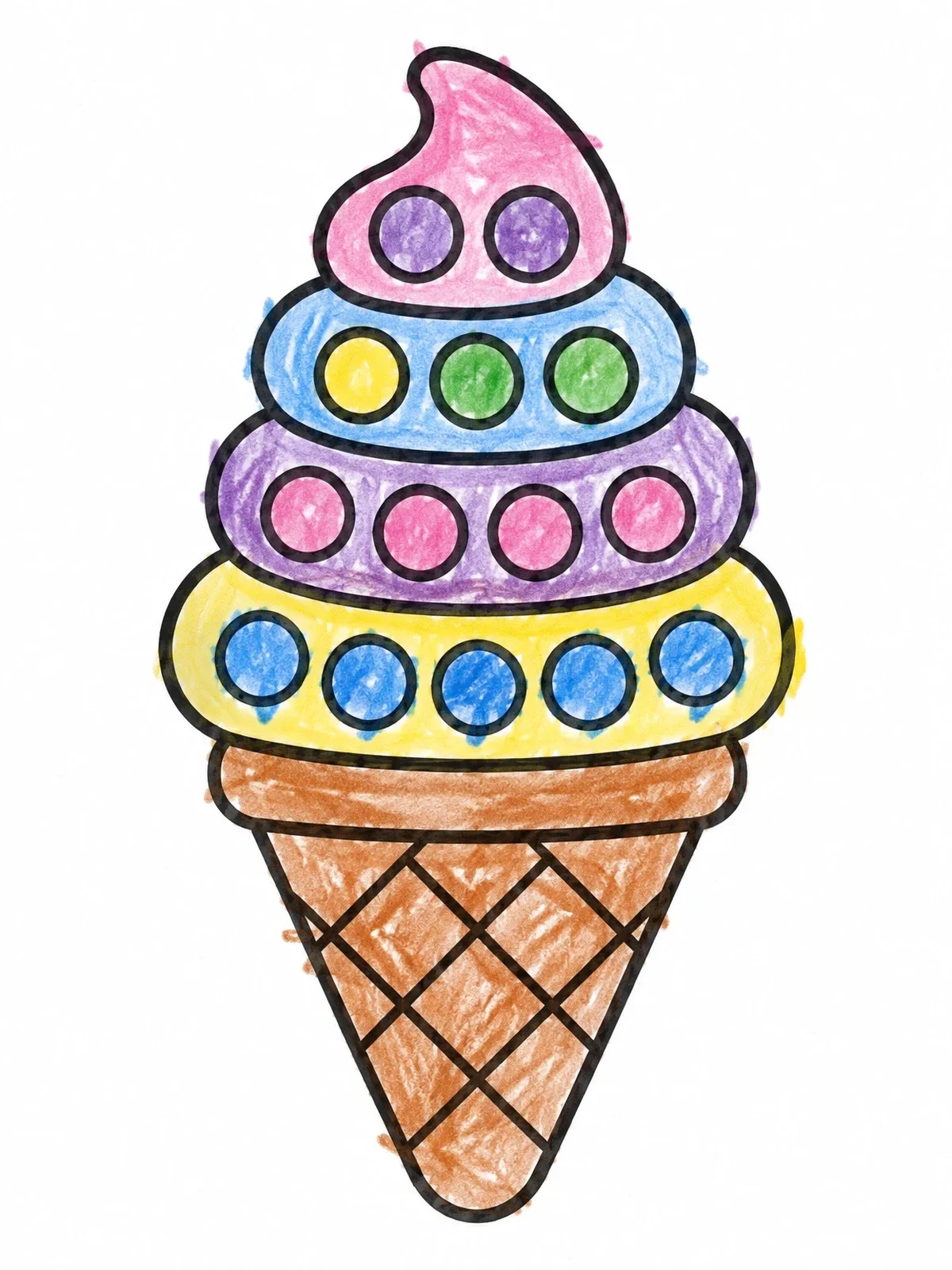 Colored example of the Ice Cream Cone Pop It Toy coloring page