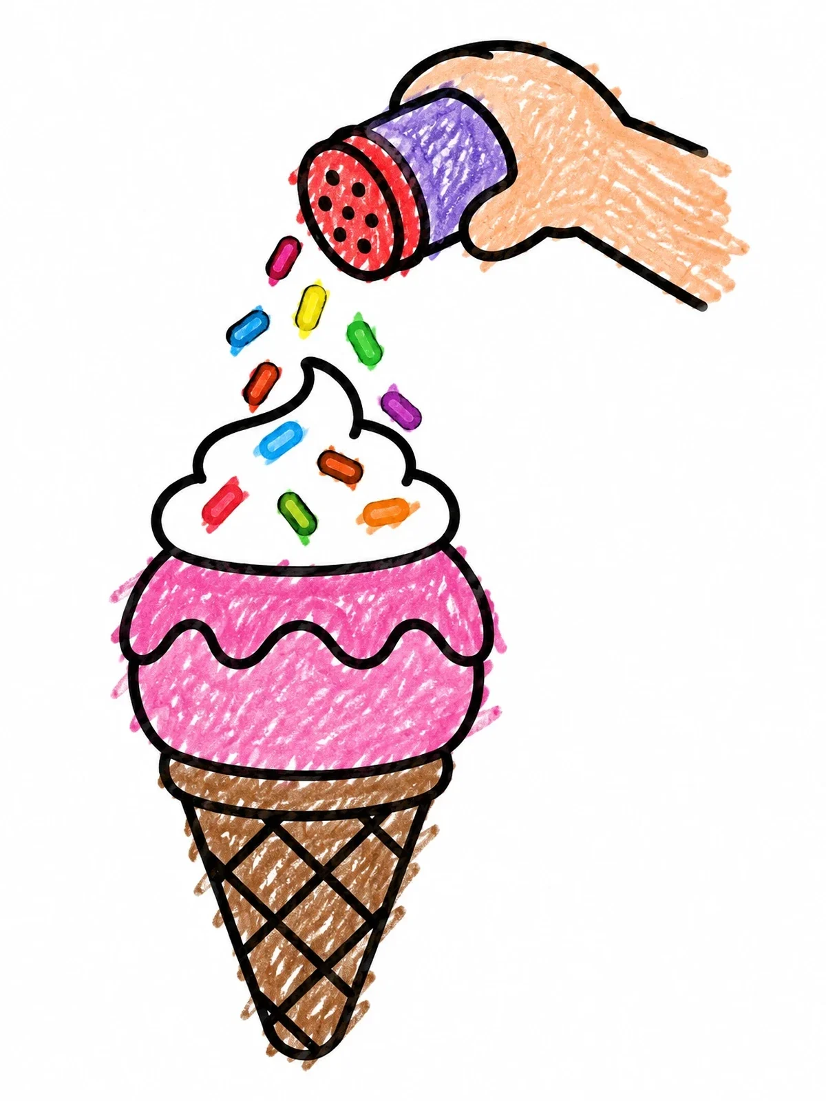 Colored example of the Ice Cream Cone With Sprinkles Shaker coloring page
