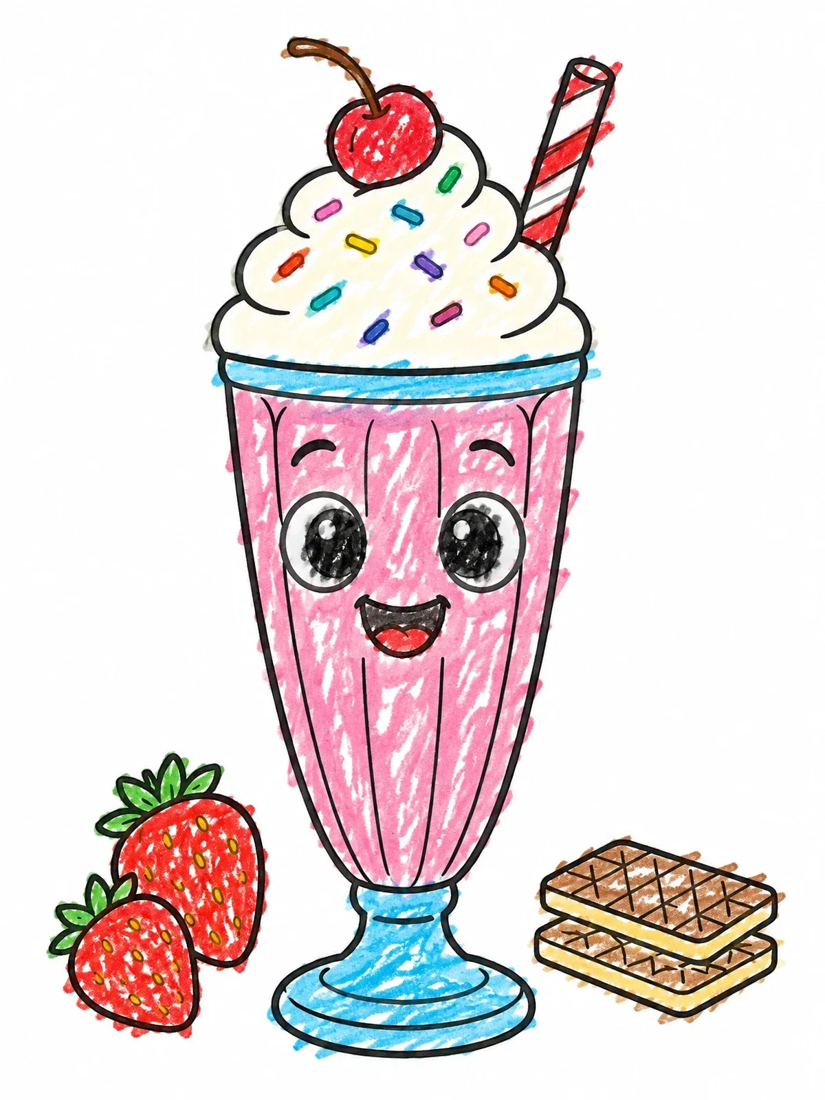 Colored example of the Cute Milkshake With Strawberries coloring page