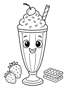 Free printable Cute Milkshake With Strawberries coloring page