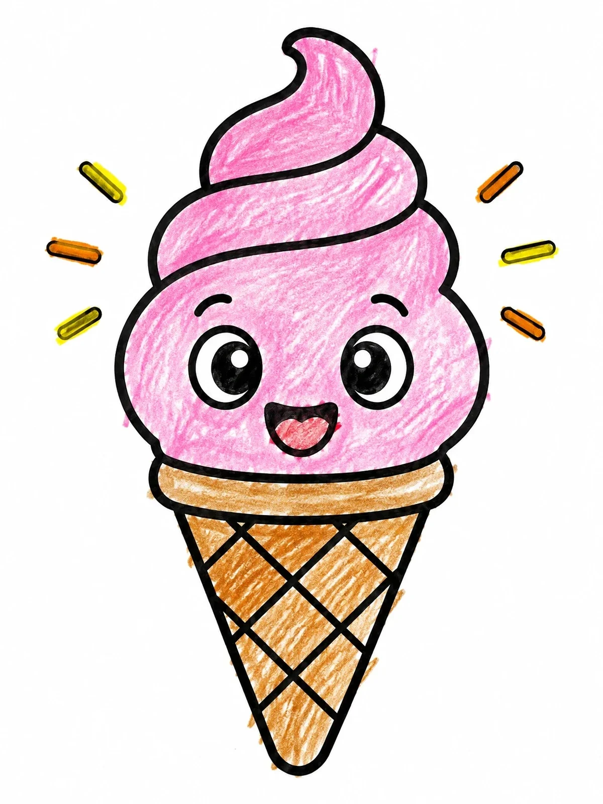 Colored example of the Cute Smiling Soft Serve Cone coloring page