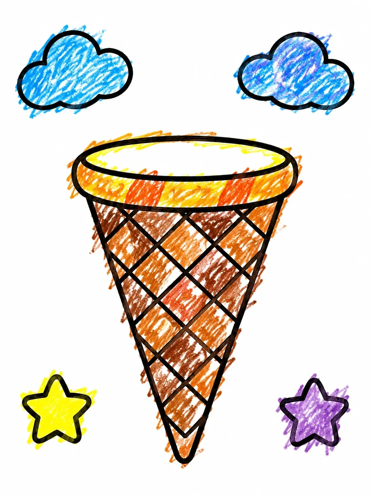 Colored example of the Empty Waffle Cone With Stars And Clouds coloring page