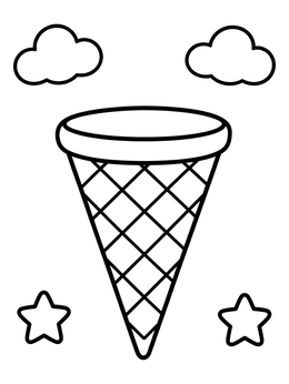Free printable Empty Waffle Cone With Stars And Clouds coloring page