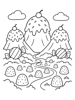Free printable Ice Cream Mountains And Candy Land coloring page