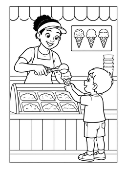 Free printable Ice Cream Parlor Server And Customer coloring page