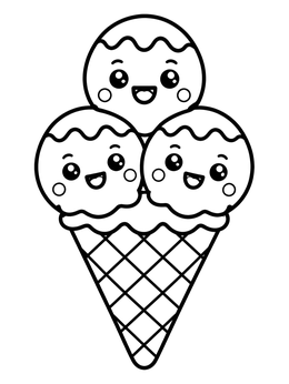 Free printable Cute Smiling Ice Cream Cone coloring page