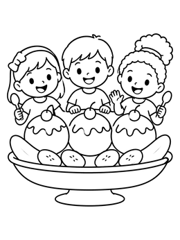 Free printable Children Sharing A Banana Split coloring page