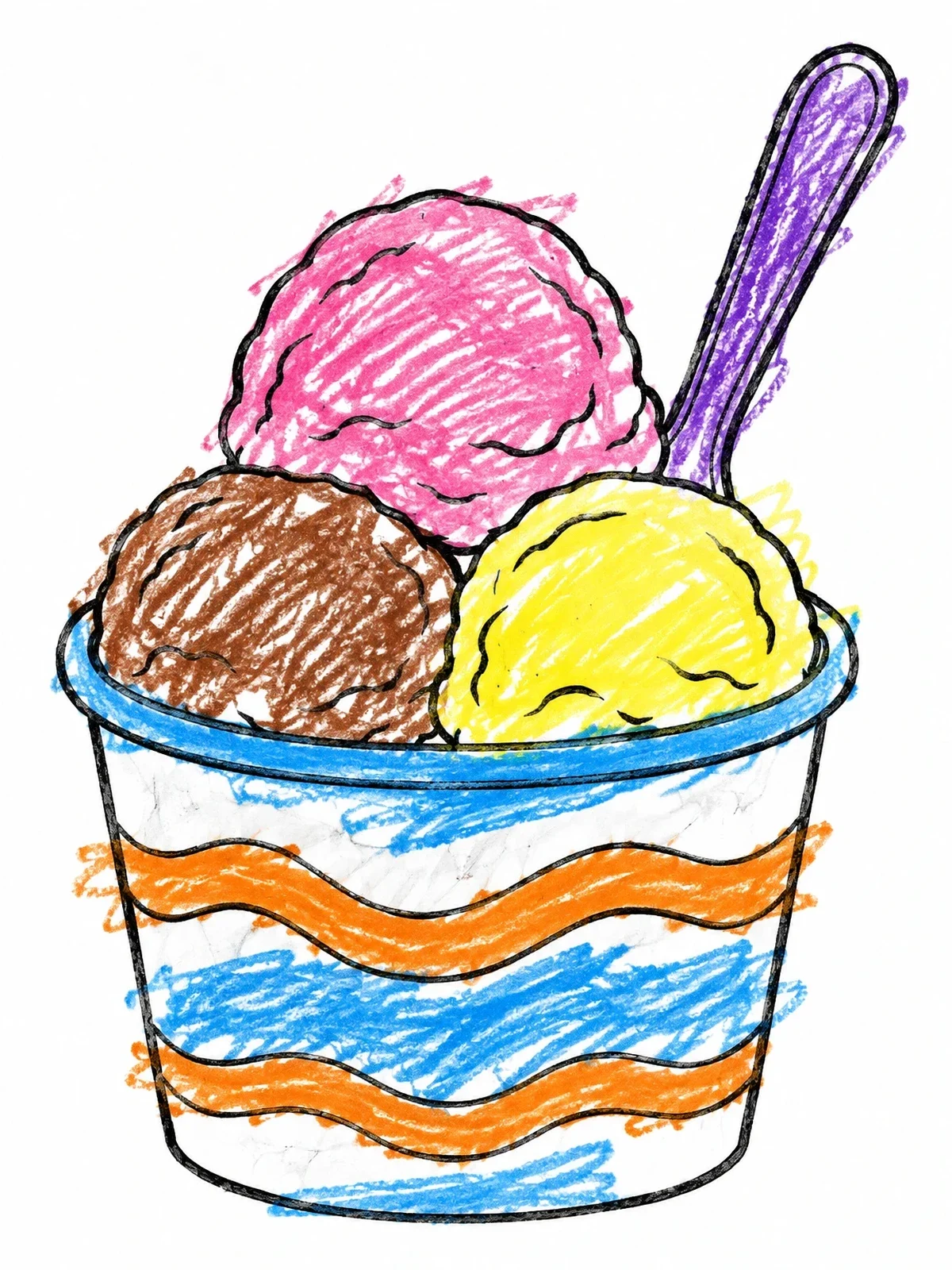 Colored example of the Ice Cream Scoops In Paper Cup coloring page