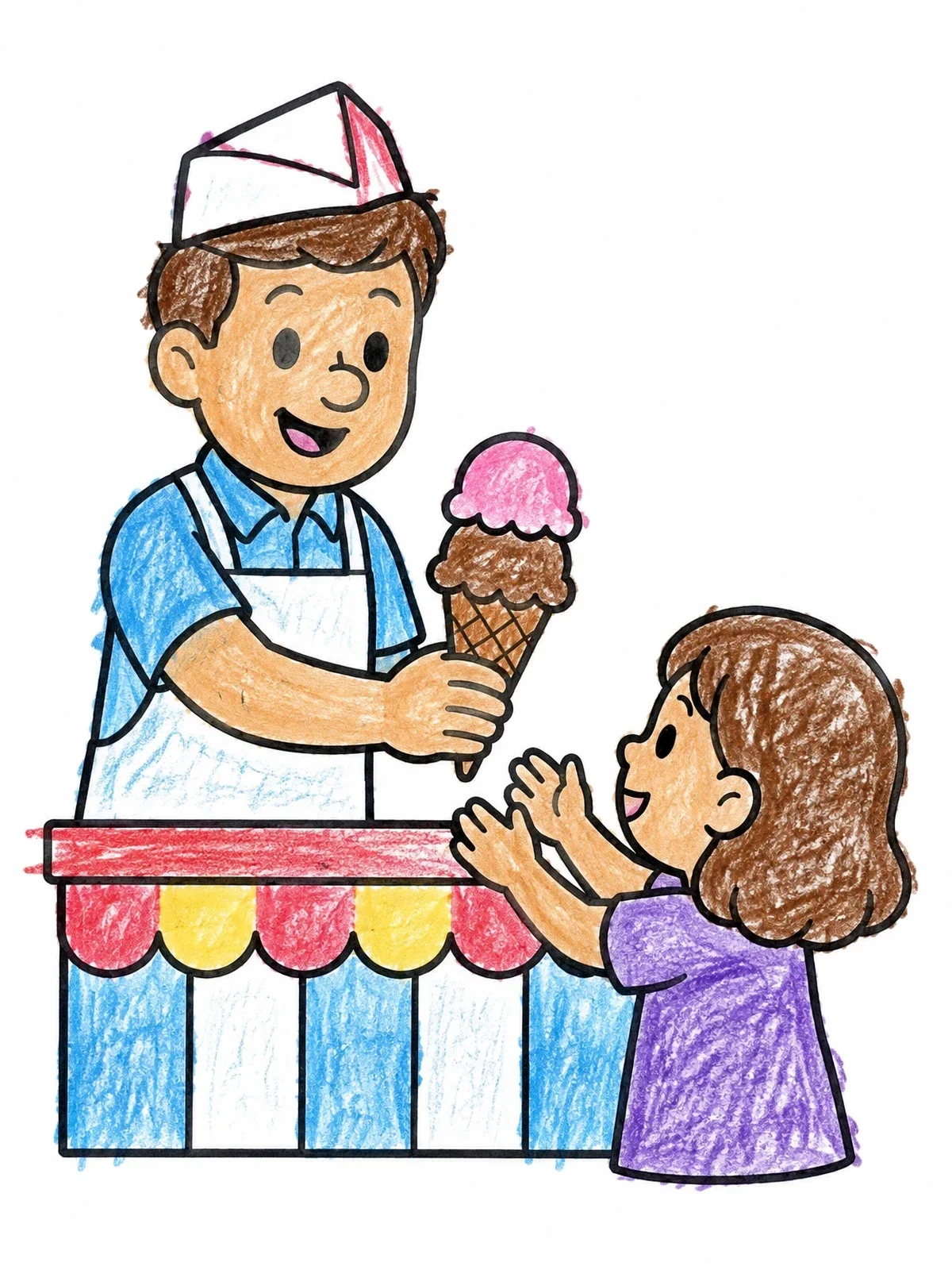 Colored example of the Ice Cream Server Handing Cone To Girl coloring page