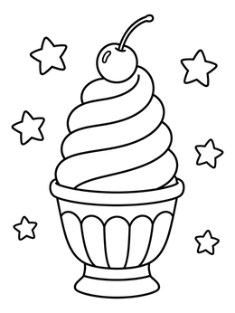 Free printable Soft Serve Sundae With Cherry And Stars coloring page
